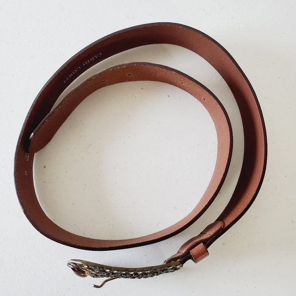 Fabio Corti Genuine Leather Belt Brown Jeweled Beaded Oversized Buckle Italy - Picture 8 of 16